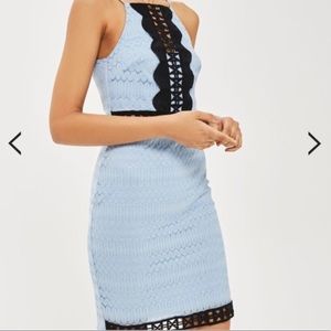 TopShop 8 Blue Black Lace Dress Cut Out Waist